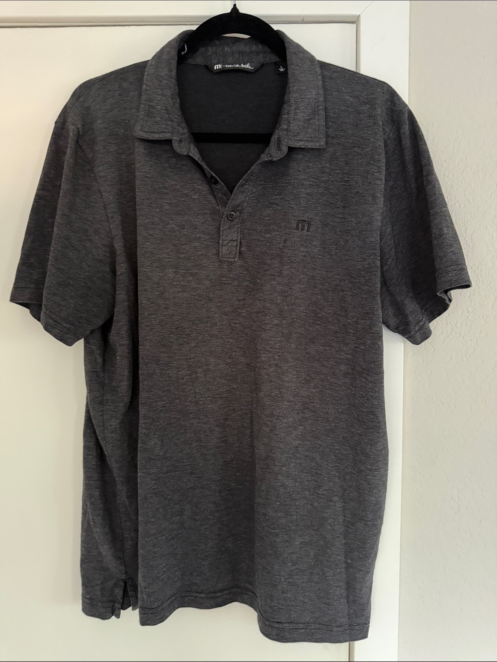 Travis Mathew Men's Heather Charcoal Polo Pima Cotton